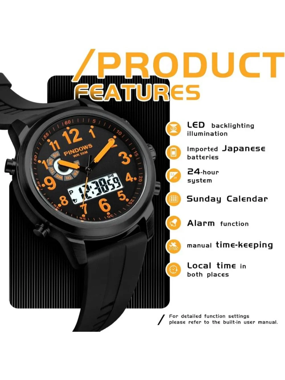 Men's Tactical Black/Brown Digital Analog Multifunction Sport Casual Wrist Watch